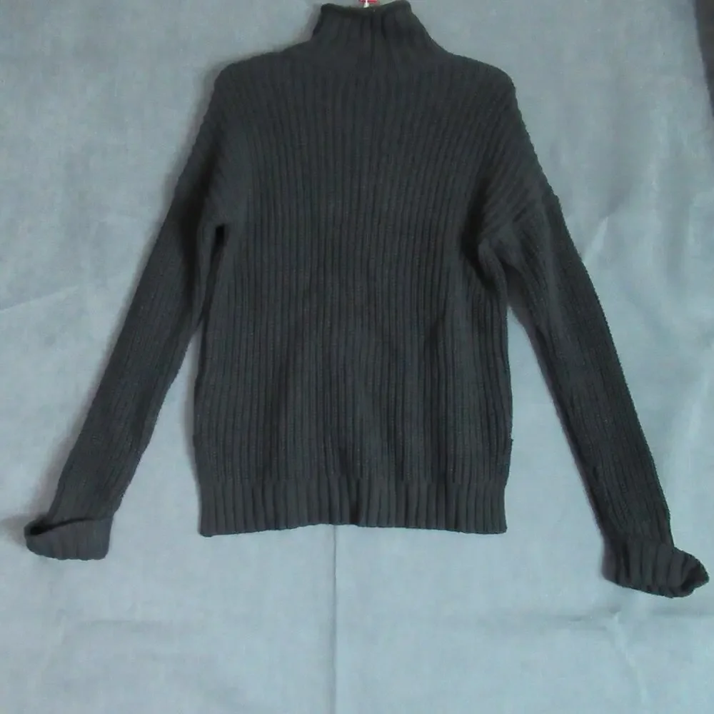 Express Sweater Womens Small Black Knit Ribbon Moto Long Sleeve Goth Grunge Punk